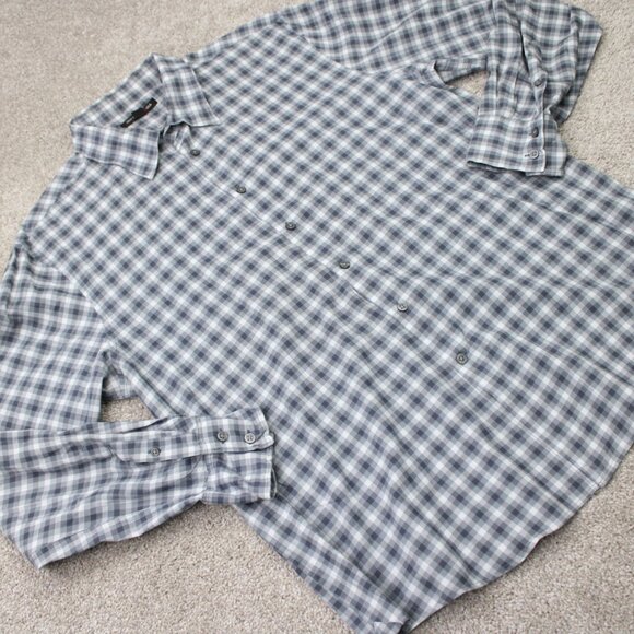 John Varvatos Shirt Men XL Gray Plaid Wire Collar & Cuffs 100% Cotton L/S Button - Picture 7 of 13